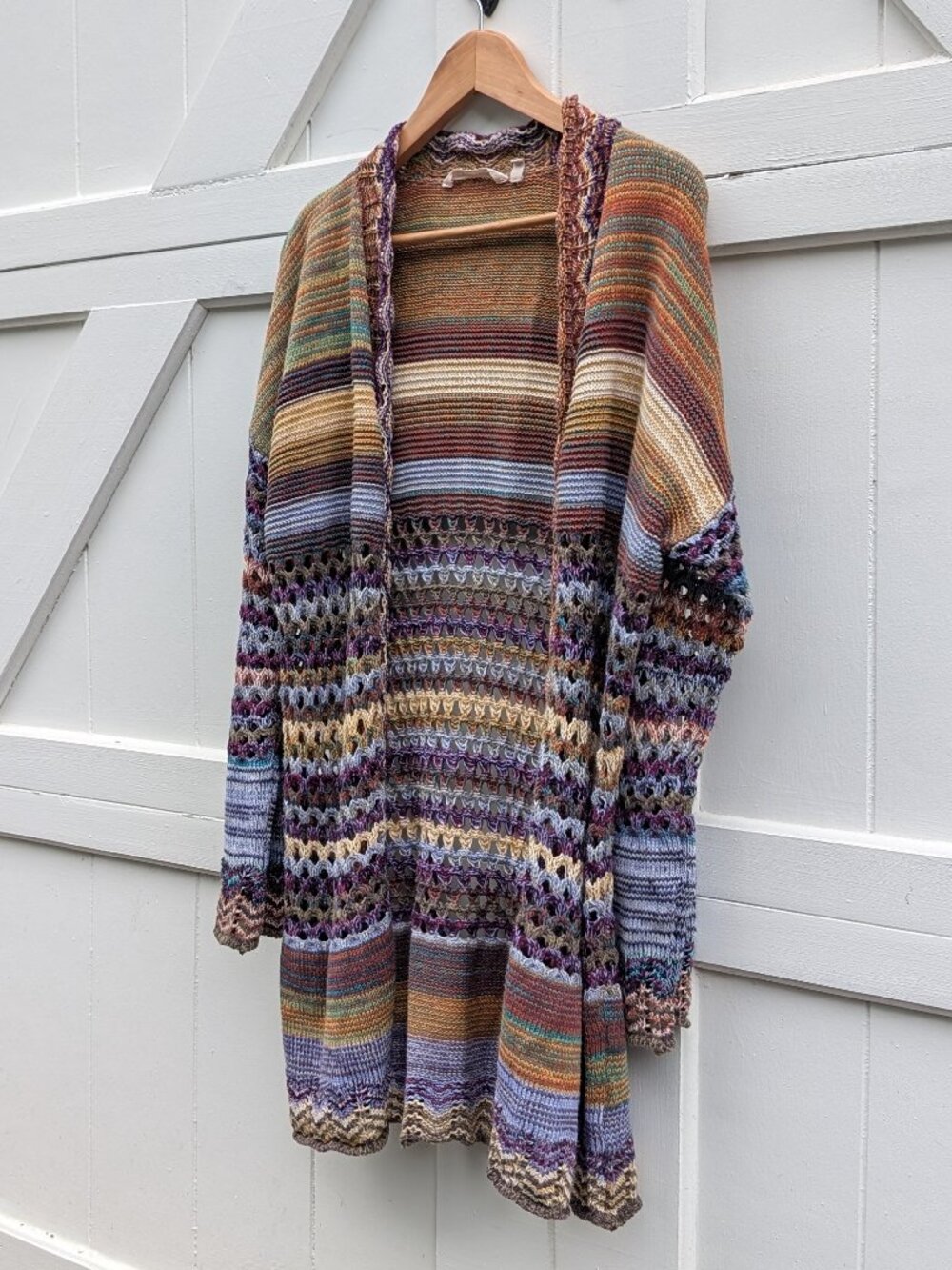 Soft Surroundings Multicolor Open Knit Crochet Long Cardigan Sweater M